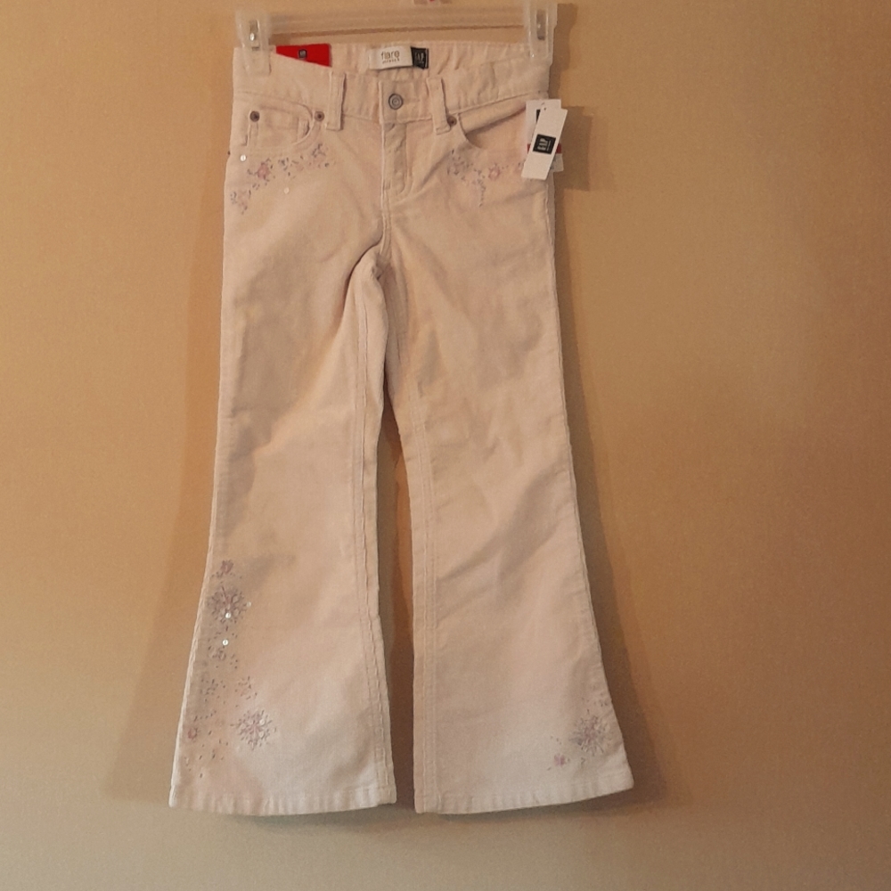 Gap Kids Cream Corduroy Flare Stretch Pants NWT Sparkle Size 6 Reg.